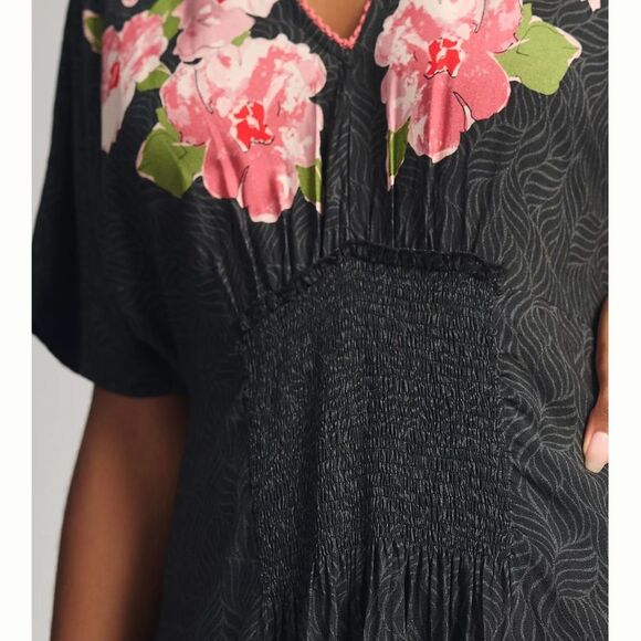 Bl-nk Anthropologie Floral Black Kimono Dress Plus One Size Boho Luxury Vacation - Picture 12 of 13
